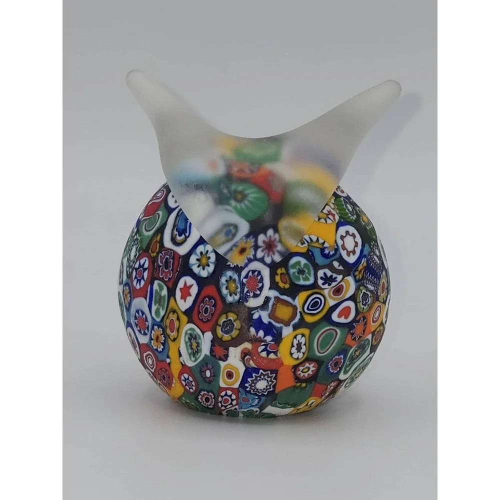 Murano Glass Millefiori Owl Figurine Frosted Paperweight‎ 2.75
